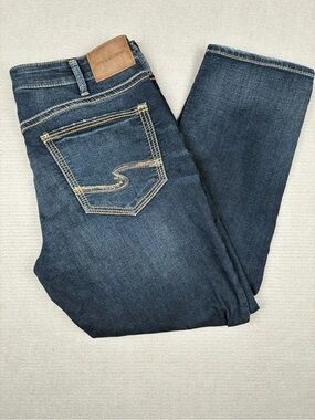 Silver Eddie Jeans Dark Indigo Denim Jeans with Tan Stitching Mens 36x30